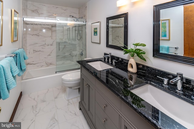 27 Arnold Dr, Princeton Junction, NJ 08550 - full bathroom featuring marble finish flooring, double vanity, and shower / bath combination with glass door