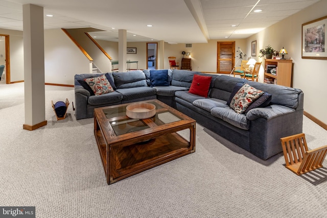 27 Arnold Dr, Princeton Junction, NJ 08550 - carpeted living room featuring recessed lighting and stairway