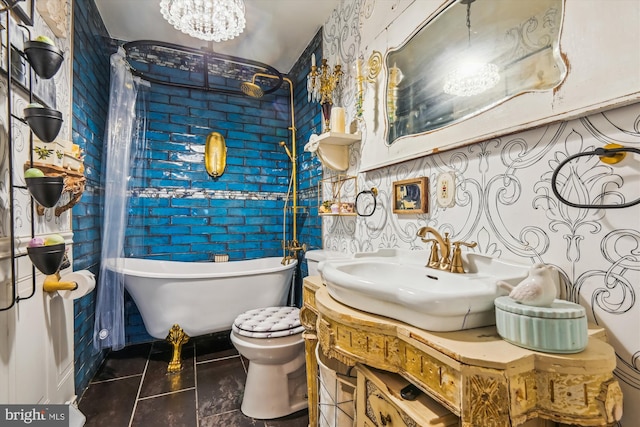 947 Martin Rd, Baltimore, MD 21221 - bathroom with vanity, tile patterned floors, and a chandelier