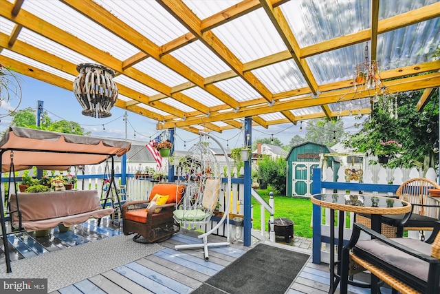 947 Martin Rd, Baltimore, MD 21221 - wooden terrace with a storage shed and outdoor dining area