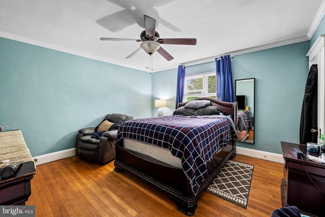 2707 Kildaire Dr, Baltimore, MD 21234 - bedroom featuring baseboards, ornamental molding, hardwood / wood-style floors, and ceiling fan