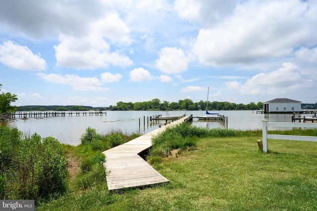 12 Hatsawap Rd, Cambridge, MD 21613 - dock area featuring a water view and a lawn