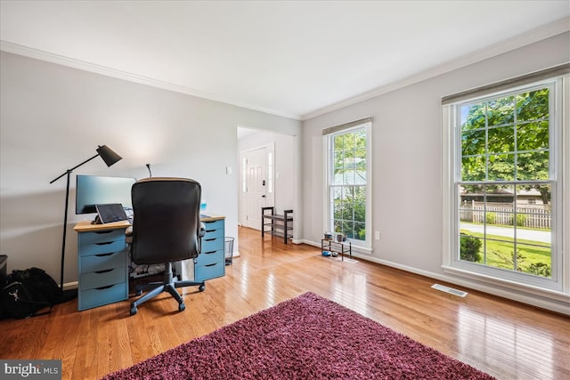 19112 Gunnerfield Ln, Germantown, MD 20874 - office space featuring ornamental molding, wood finished floors, and baseboards