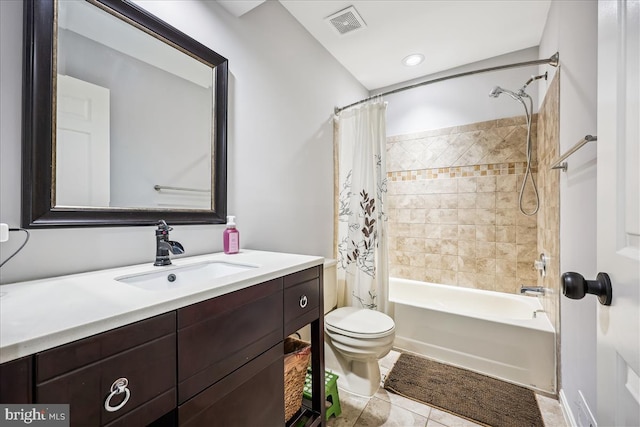 19112 Gunnerfield Ln, Germantown, MD 20874 - full bathroom featuring vanity, shower / bath combo with shower curtain, toilet, and tile patterned flooring