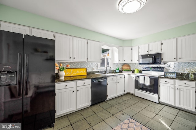 1576 Delong Dr, Downingtown, PA 19335 - kitchen featuring black appliances, a sink, decorative backsplash, and white cabinets
