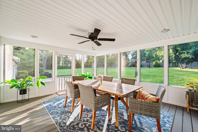 1576 Delong Dr, Downingtown, PA 19335 - sunroom / solarium with a ceiling fan, healthy amount of natural light, and outdoor dining area