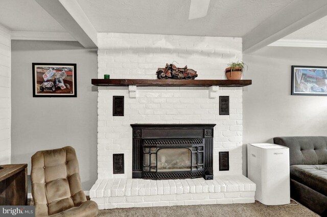 102 Radcliffe Ave, Reading, PA 19609 - detailed view of a brick fireplace, carpet, and ornamental molding