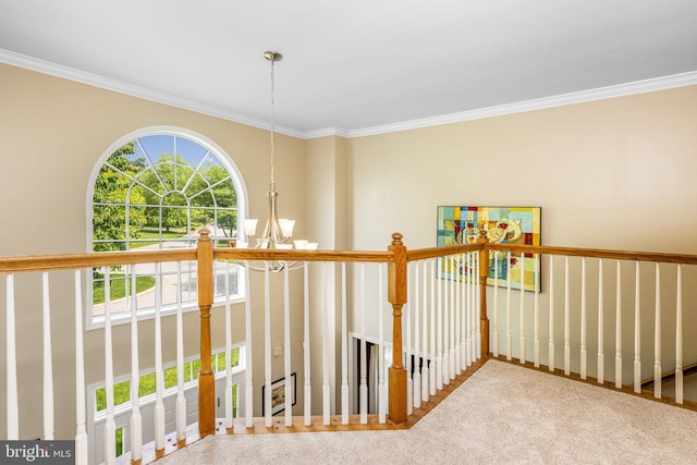 430 Dartmouth Ln, West Grove, PA 19390 - hallway with a chandelier, ornamental molding, baseboards, and carpet floors