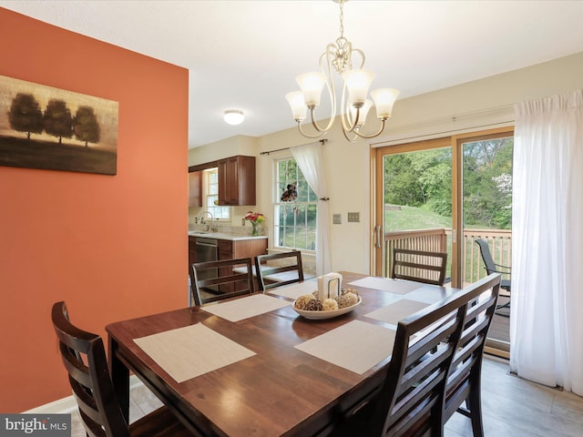 1204 S Fork Dr, Front Royal, VA 22630 - dining space with a chandelier and light tile patterned floors