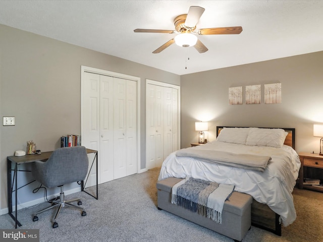 1204 S Fork Dr, Front Royal, VA 22630 - bedroom with carpet floors, two closets, and ceiling fan