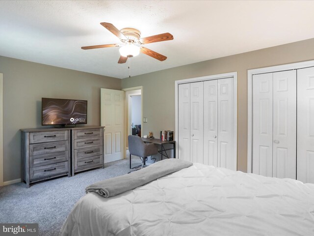 1204 S Fork Dr, Front Royal, VA 22630 - carpeted bedroom with two closets, baseboards, and a ceiling fan
