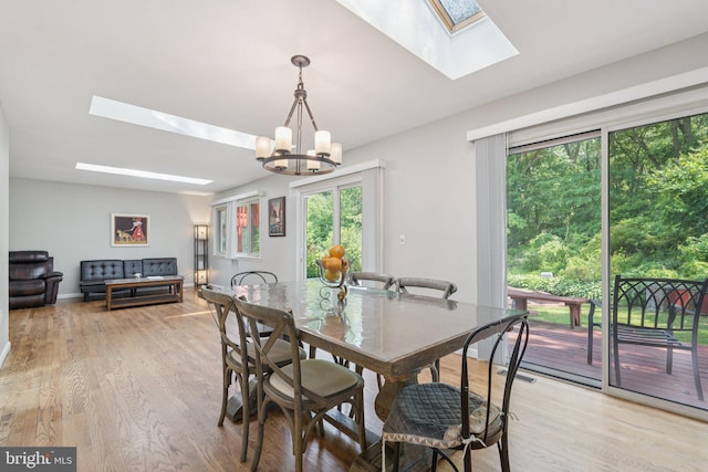9207 Bois Ave, Vienna, VA 22182 - dining space with a skylight, plenty of natural light, a chandelier, and light wood-style flooring