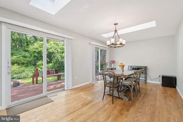 9207 Bois Ave, Vienna, VA 22182 - dining room with a skylight, wood finished floors, and a chandelier