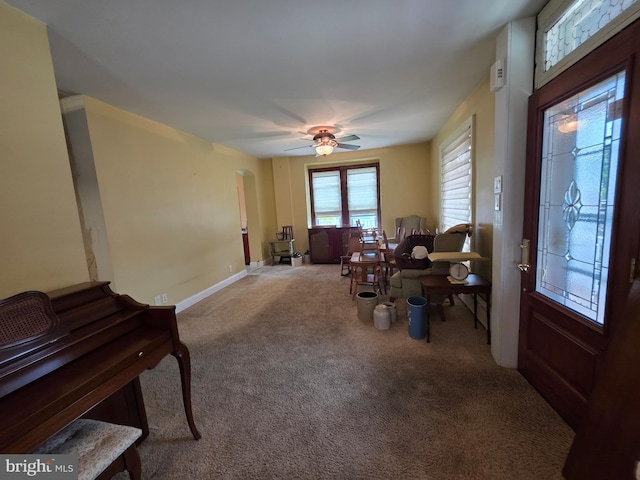 120 S Morwood Ave, Reading, PA 19609 - carpeted foyer featuring a ceiling fan, arched walkways, and baseboards