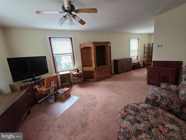 120 S Morwood Ave, Reading, PA 19609 - living room featuring healthy amount of natural light, light colored carpet, a desk, and ceiling fan