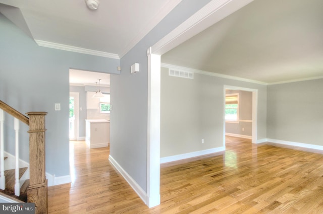 1 Wembley Dr, Mount Laurel, NJ 08054 - hall featuring ornamental molding, stairs, light wood-style flooring, and baseboards
