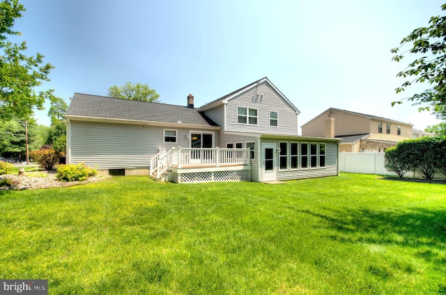 1 Wembley Dr, Mount Laurel, NJ 08054 - rear view of property with a deck and a chimney