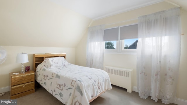 126 Heartwood Rd, Levittown, PA 19056 - carpeted bedroom featuring radiator heating unit, lofted ceiling, and baseboards