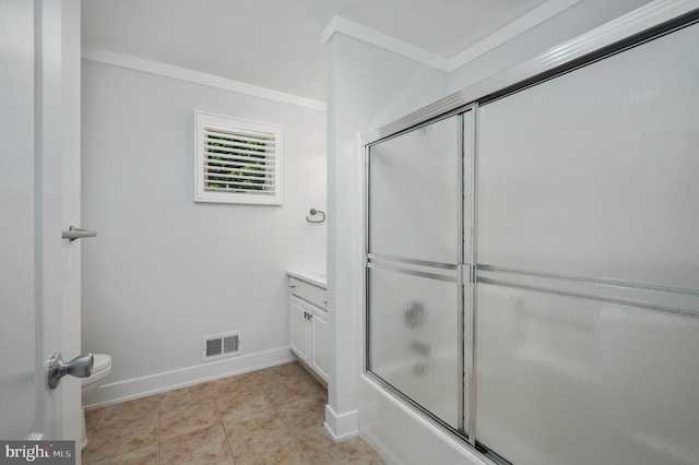 32-B Long Beach Blvd, Long Beach Township, NJ 08008 - full bath with vanity, enclosed tub / shower combo, baseboards, toilet, and tile patterned flooring