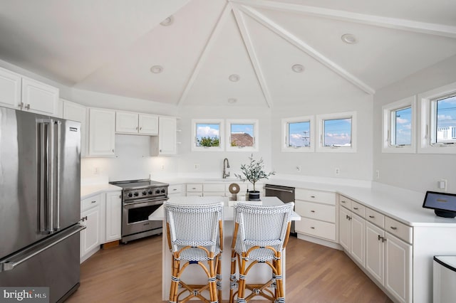 32-B Long Beach Blvd, Long Beach Township, NJ 08008 - kitchen with high quality appliances, light wood finished floors, a sink, white cabinets, and light countertops