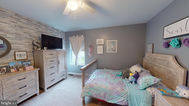 69 Geisinger Ln, Lewistown, PA 17044 - carpeted bedroom with ceiling fan, baseboards, and an accent wall