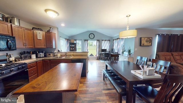 69 Geisinger Ln, Lewistown, PA 17044 - kitchen with black microwave, stainless steel gas range, dishwashing machine, wood counters, and open floor plan