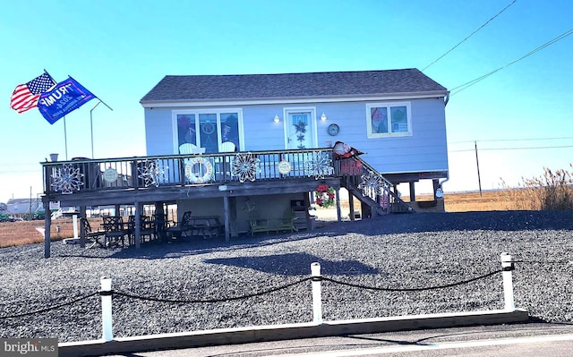 367 Dock Rd, West Creek, NJ 08092 - beach home featuring a wooden deck, stairway, and roof with shingles