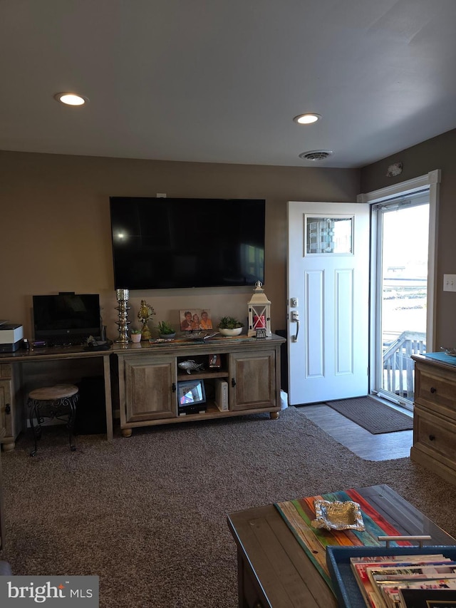 367 Dock Rd, West Creek, NJ 08092 - living room with carpet flooring, recessed lighting, and a desk