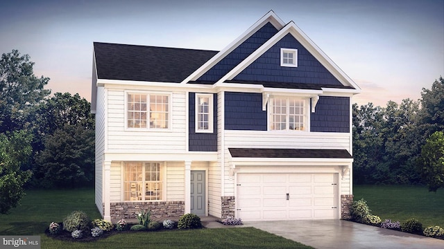 2041 Gregory Dr, Allentown, PA 18103 - craftsman house featuring stone siding, a front lawn, and concrete driveway
