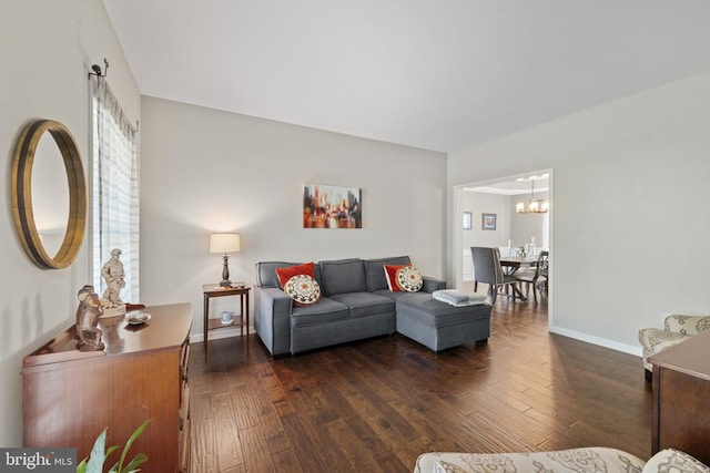 6 Falcon Cir, Lebanon, PA 17042 - living area with dark wood finished floors, a chandelier, and baseboards