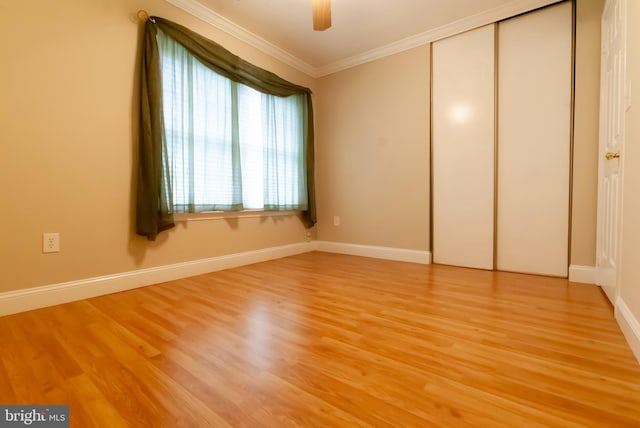 20 Kennebec Ct, Bordentown, NJ 08505 - unfurnished bedroom featuring crown molding, light wood-style floors, a closet, and ceiling fan