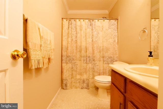 20 Kennebec Ct, Bordentown, NJ 08505 - bathroom with ornamental molding, vanity, tile patterned floors, and a shower with curtain