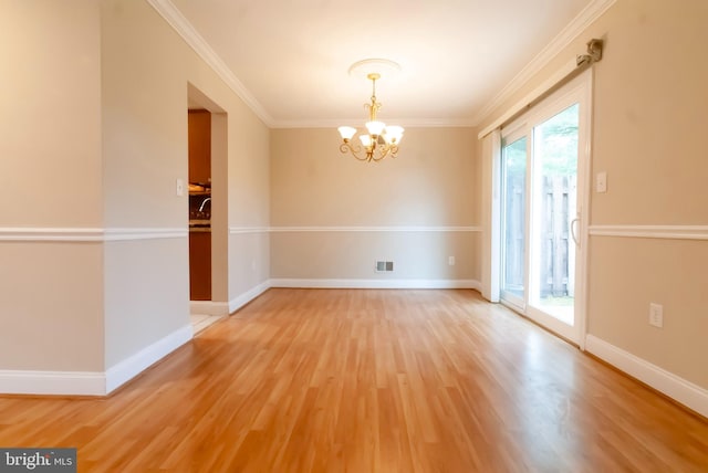 20 Kennebec Ct, Bordentown, NJ 08505 - spare room with a chandelier, light wood-style flooring, and ornamental molding