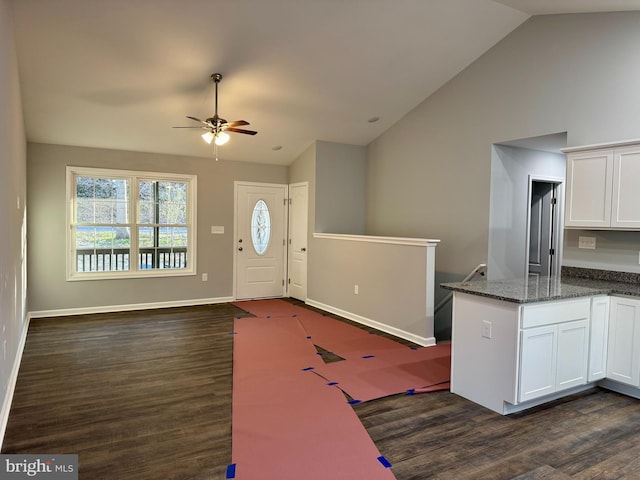 230 Spring Hollow Rd, Front Royal, VA 22630 - entryway with ceiling fan, dark wood-type flooring, baseboards, and high vaulted ceiling