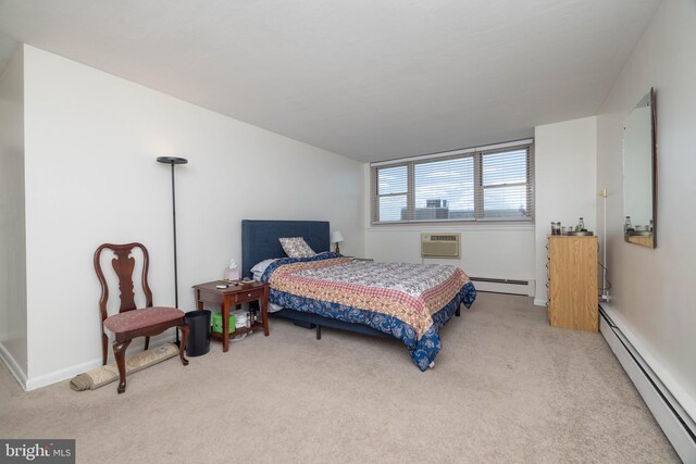 1301 N Harrison St Unit 1108, Wilmington, DE 19806 - bedroom featuring baseboard heating, light carpet, and an AC wall unit