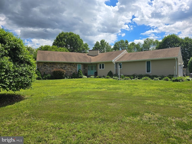 5880 Ketch Rd, Prince Frederick, MD 20678 - ranch-style house with a front yard and stone siding