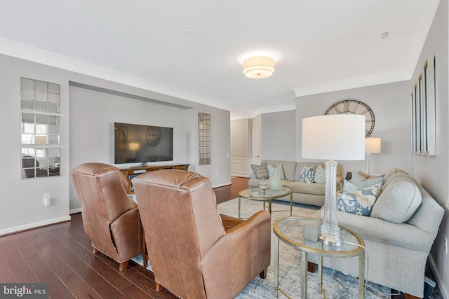 20620 Hope Spring Ter Unit 401, Ashburn, VA 20147 - living area featuring crown molding, dark wood-type flooring, and baseboards