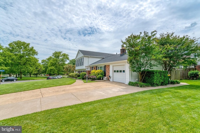 5901 Wivenhoe Ct, Alexandria, VA 22315 - view of front of property with concrete driveway, an attached garage, brick siding, and a chimney