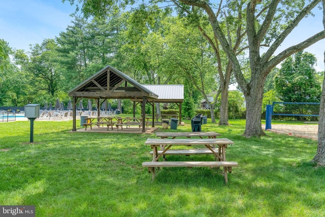 5901 Wivenhoe Ct, Alexandria, VA 22315 - view of property's community featuring a gazebo, a yard, a pool, and view of wooded area