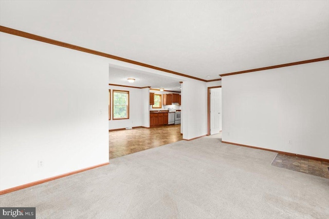 4767 S Ox Rd, Edinburg, VA 22824 - unfurnished living room featuring ornamental molding and light carpet