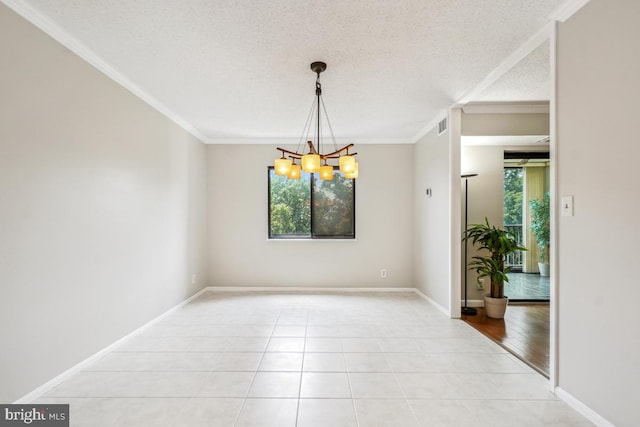 5902 Mount Eagle Dr Unit 718, Alexandria, VA 22303 - unfurnished dining area with healthy amount of natural light, a chandelier, ornamental molding, light tile patterned floors, and a textured ceiling
