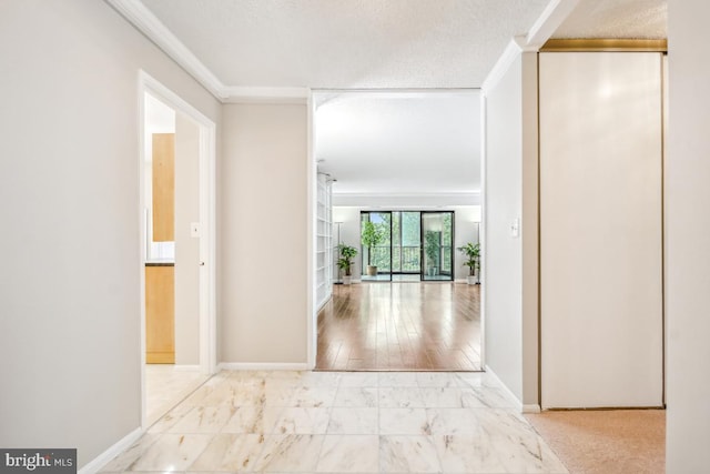 5902 Mount Eagle Dr Unit 718, Alexandria, VA 22303 - corridor featuring crown molding and marble look tiles