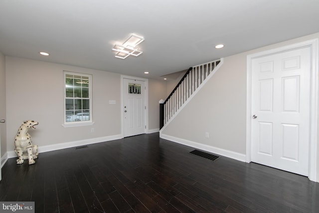 20 New St, Mullica Hill, NJ 08062 - foyer entrance with dark wood-style floors, stairway, and recessed lighting