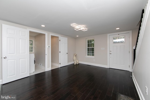 20 New St, Mullica Hill, NJ 08062 - foyer entrance with wood finished floors, washer / dryer, and recessed lighting