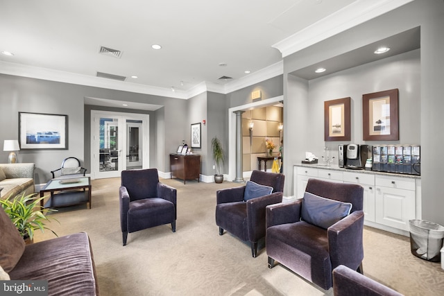 851 N Glebe Rd Unit 1508, Arlington, VA 22203 - living area featuring crown molding, light colored carpet, and recessed lighting