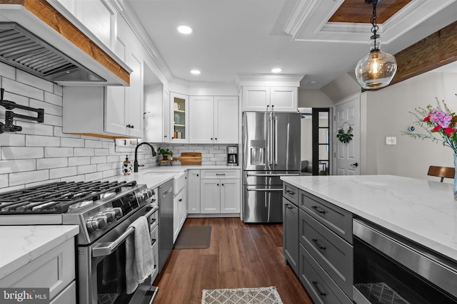 3 Adrian Pl, Newtown, PA 18940 - kitchen featuring stainless steel appliances, custom exhaust hood, gray cabinetry, white cabinets, and recessed lighting