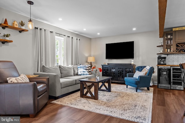 3 Adrian Pl, Newtown, PA 18940 - living area with dark wood-style flooring, recessed lighting, and wine cooler
