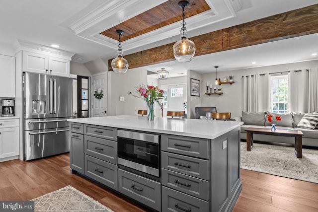 3 Adrian Pl, Newtown, PA 18940 - kitchen with appliances with stainless steel finishes, gray cabinetry, white cabinetry, open floor plan, and light countertops