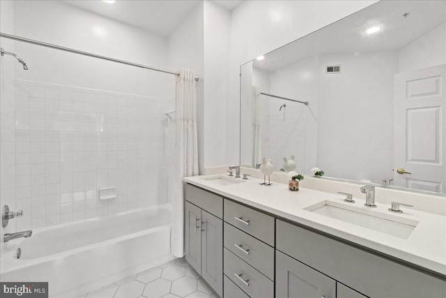 110 Chevy Chase St Unit 301, Gaithersburg, MD 20878 - bathroom with shower / tub combo with curtain, tile patterned floors, and double vanity