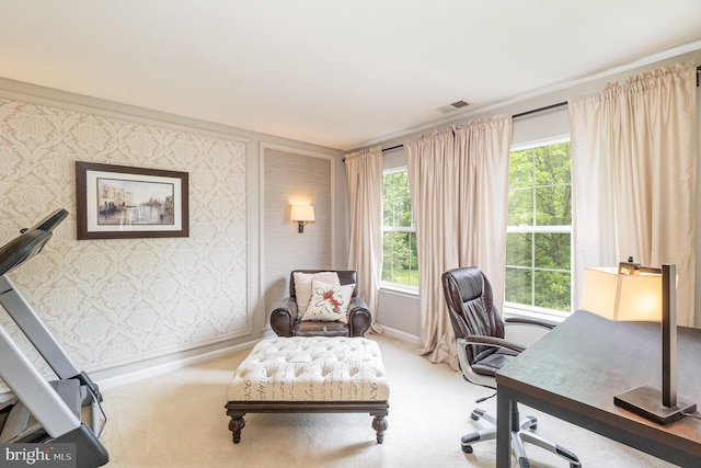 25 Crescent Links Dr, North East, MD 21901 - home office featuring carpet flooring, baseboards, and wallpapered walls